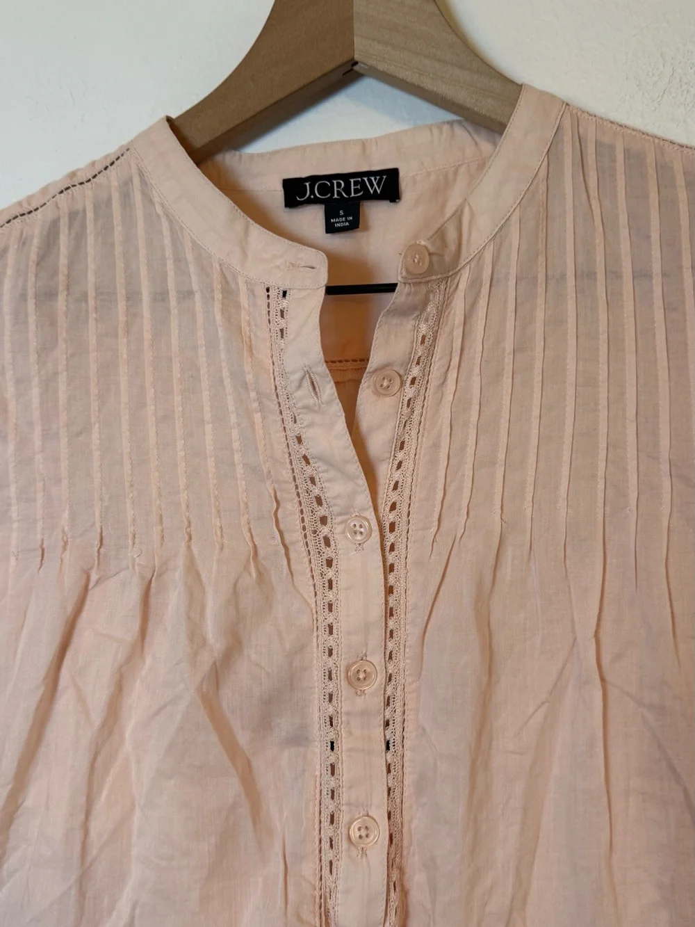 J. Crew Pintuck lace-trim top in cotton voile